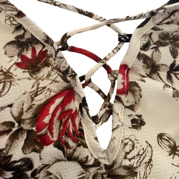 LARA Brown and Red Floral Tie Back Peplum Top, M - Picture 9 of 9